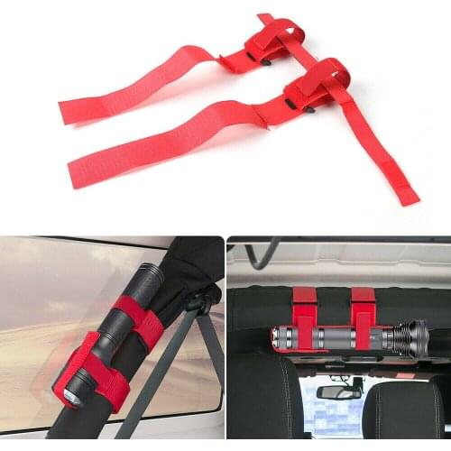 Roll Bar Mount Mag Flashlight Holder Straps Fits for Jeep Wrangler TJ JK JL Red