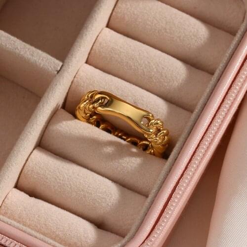 Luxury Desinger Jewelry Waterproof Stainless Steel Fine Polished Splicing Chain Gold Rings For Women Vintage Ring