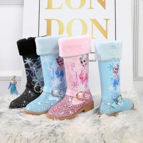 Disney Women autumn winter frozen new girls boots little girl Princess elsa boots plus velvet warm children snow boots
