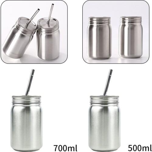 Mason Jar Silver, Stainless Steel Tumbler Jar with Lid and Straw, Sublimation Mugs Heat Transfer Travel Mugs
