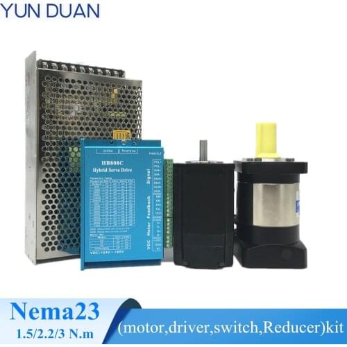 CNC stepping motor Nema 23 planetary gearbox with driver,power supply kit 1.5/2.2/3 N.m stepper motor Ratio4,5,7,10 reducer
