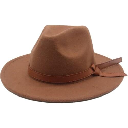 Women winter hats vintage Black pink blue wide brim solid women hats belt band Jazz caps panama wedding church dress fedora hats