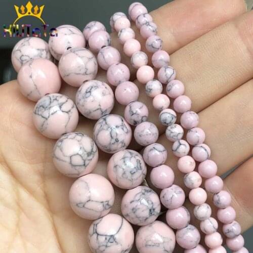 Synthetic Pink Turquoises Beads Round Loose Stone Beads For Jewelry Making DIY Bracelets Necklace 15'' Pick Size 4/6/8/10/12mm