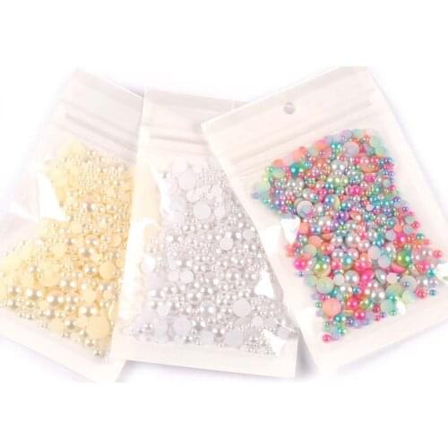 Mix Half Round Pearl Beads For Jewelry Making Craft Scrapbook Decoration ABS Imitation Flatback Beads Sewing Grament 20g yk0802