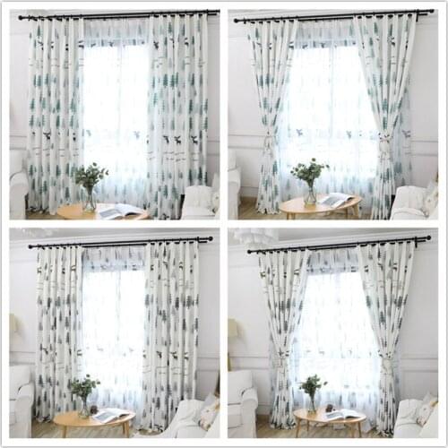 GYC2273 Blackout Curtain For Living Room PineTrees DeerPrinted Drapes Bedroom Kitchen Balcony Pastoral Fresh Sheer Window