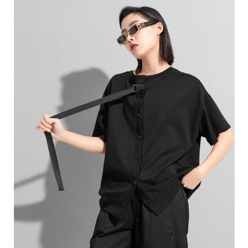 Street fashion brand short sleeve T-shirt with both positive and negative personality 2021 summer new dark style loose Fashion T