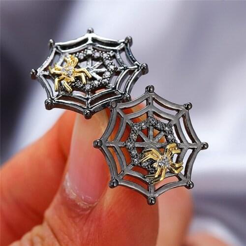 Female Crystal White Zircon Earring Punk Gold Color Small Spider Web Stud Earrings Vintage Black Gold Wedding Earrings For Women