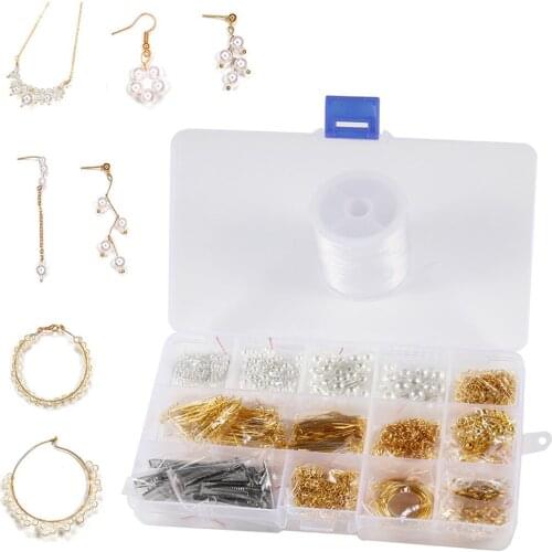 1Set Pearl Beads Kits Hairpin Copper Wire Jump Rings Earrings Set Supplies for Jewelry Making DIY Necklace Bracelet Accessories