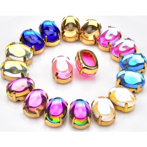 10*14mm 20pcs/lot Oval Shape Glass Rhinestones With Claw Sew On Crystal Stone k9 Strass Diamond Metal Base Buckle For Clothes