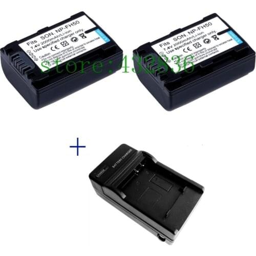 2pcs 2000mAh NP-FH50 NP FH50 FH50 Batteries + Charger For Sony NP-FH70NP- FH100 HX100 A230 A290 A390 HX1 HX100V HX200 HX200V