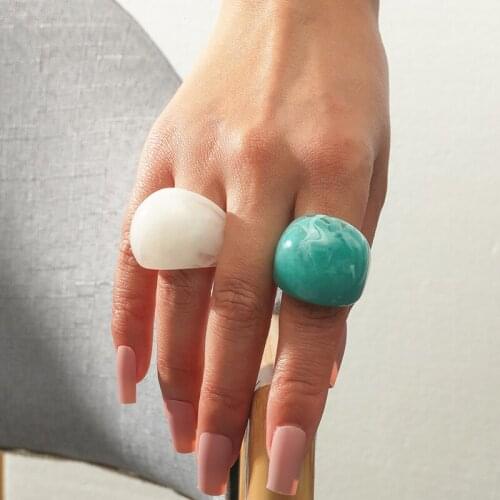 2 Pieces/Set Ins Opal White Blue Acrylic Resin Acetic Acid Knuckle Finger Piercing Rings Trendy Korean Fashion Party Jewelry