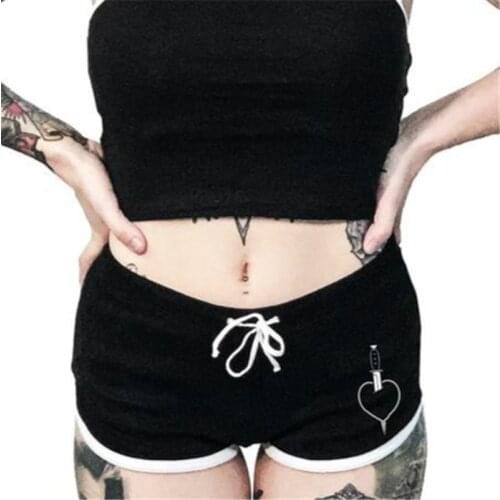 2021 Plus Size Goth Punk Black Shorts Drawstring High Waist Letters Print Grunge Steampunk Skull Shorts Y2K New Summer Clothes