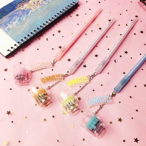 36 pcs/lot Kawaii Milk tea Pendant Gel Pen Cute 0.5 mm Black ink signature Pens Promotional Gift Stationery School Supplies