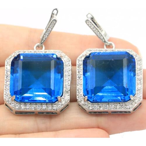 31x11mm Multi Color Long Created Aquamarine Tourmaline Garnet Peridot Bright Zircon For Women Dating Silver Earrings