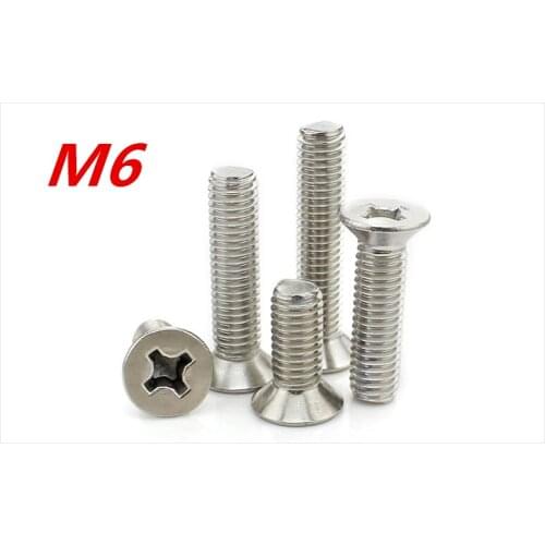 50pcs/Lot Metric M6*8/10/12/14/16/20/22-80mm 304 Stainless Steel Cross Flat Head Countersunk Head Screw Bolts Free Shipping