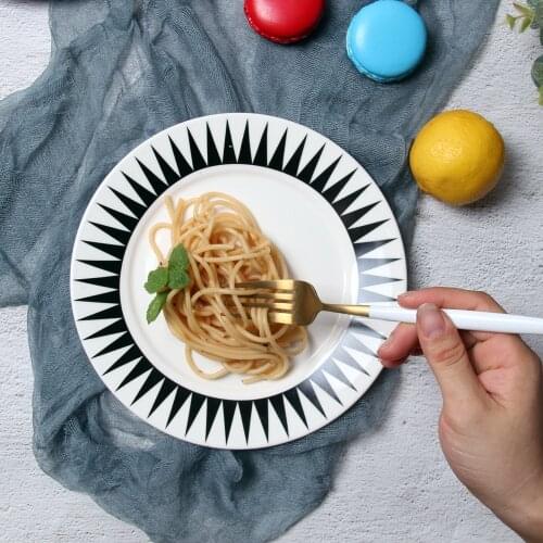 8 Inches Geometric Steak Plate Nordic Creative Simple Round Western Plates Breakfast Cake Fruits Dish