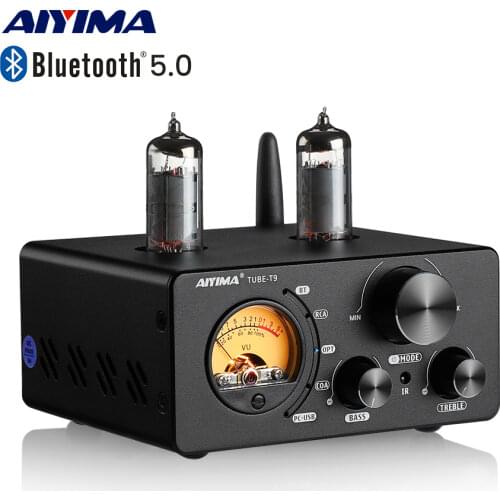 AIYIMA Audio T9 Bluetooth 5.0 Vacuum Tube Amplifier USB DAC Stereo Receiver COAX/OPT HiFi Home Audio Digital Amp w/VU Meter 100W