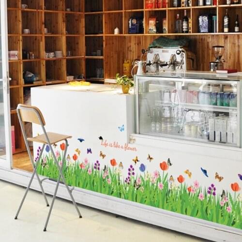 Flower grass Butterfly Baseboard Wall Stickers Vinyl DIY Wall Decals For Living room bedroom kitchen Skirting Decor wallpaper