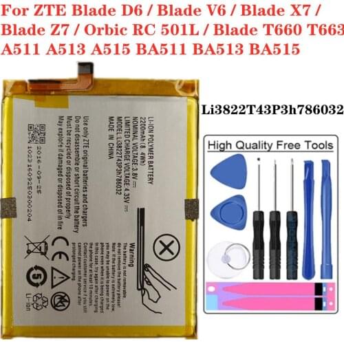 For ZTE Blade D6 / V6 / X7 / Z7 / Orbic RC 501L / Blade T660 T663 BA511 BA513 BA515 Li3822T43P3h786032 2200mAh Battery + Tools