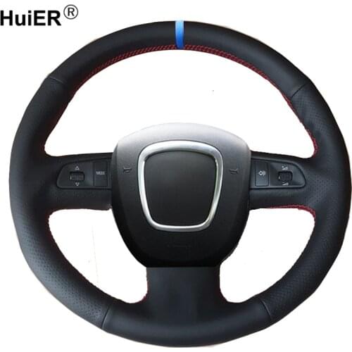 HuiER Hand Sewing Car Steering Wheel Cover For Audi A3 (8P) 2008 - 2012 2013 A4 (B8) 2008 - 2010 A5 2008 -2010 A6 (C6) 2007-2011