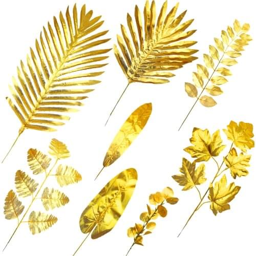 5Pcs Artificial Gold Palm Leaves Simulation Monstera Leaves DIY Flower Bouquet Table Decor For Wedding Birthday Party Home Decor