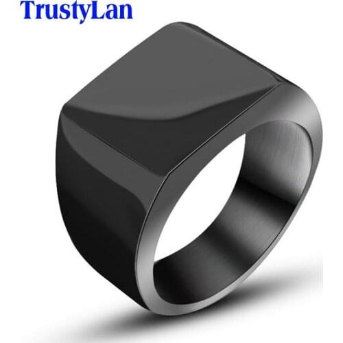 TrustyLan Cool Simple Men Ring Never Fade Black Silver Color Stainless Steel Mens Rings Size 12 Fashion Male Jewelry Gift Band