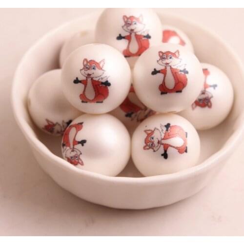 Kwoi Vita New Custom Design 20MM 100pcs/lot Chunky Acrylic Print Fox Beads for Kids Necklace Jewelry