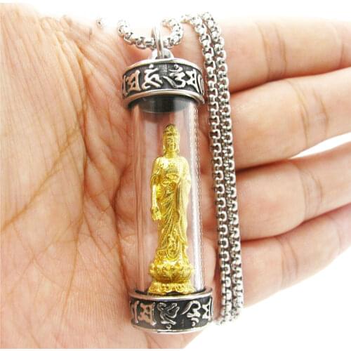 Mens Vintage 18K Gold Tibet Tibetan Amulet Buddha Pendant Necklace Silver