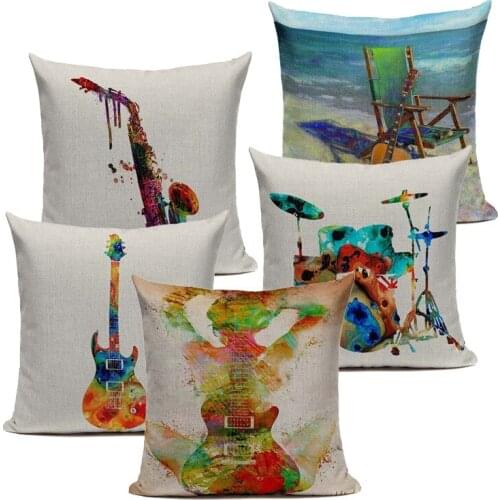 Music Series Note Printed High Qulity Cotton Linen Decorative Black White Cushion Cover Pillow Case Car Seat 45*45cm Pillowcase