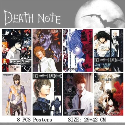 Stickers Anime Death Note Cartoon Poster 8 PCS /Set Embossed Posters Death Note L Yagami Light Ryuuku Poster Stickers Room Decor