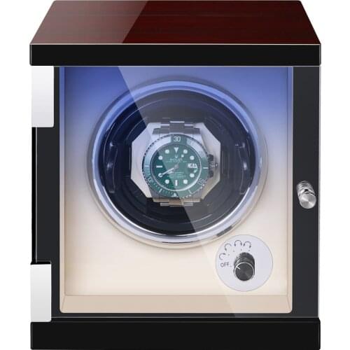 New Ebony Baking Finish Watch Winder with Quiet Motors 1+0 Storage Beige PU Leather Interior High Quality Wholesale Box LED