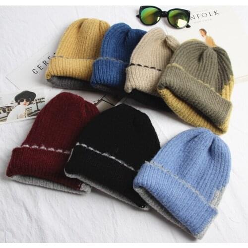 Autumn and Winter Thickened Warm Knitted Woolen Hat Korean Unisex Lace Color Matching Headgear Ear Protection Cold Hat Beanie