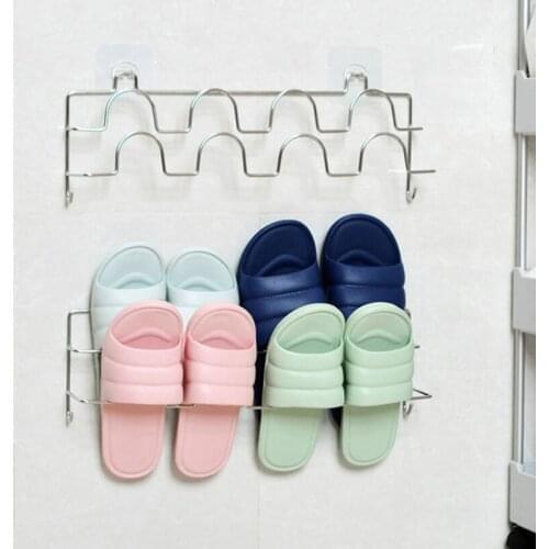 1PC Stainless Steel Shoes Rack Slipper Holder Wall Mount Slipper Hanging Shelf Organizer Bathroom Kitchen storage Rack