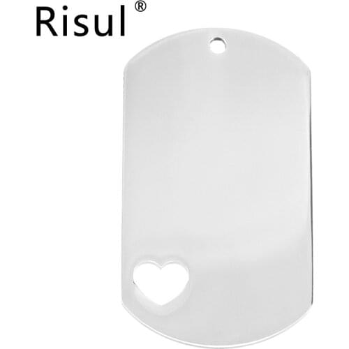 Risul Heart in Dot tag Necklace Pendant Men Women silver tone Blank print charm mirror polish Stainless steel wholesale 50pcs