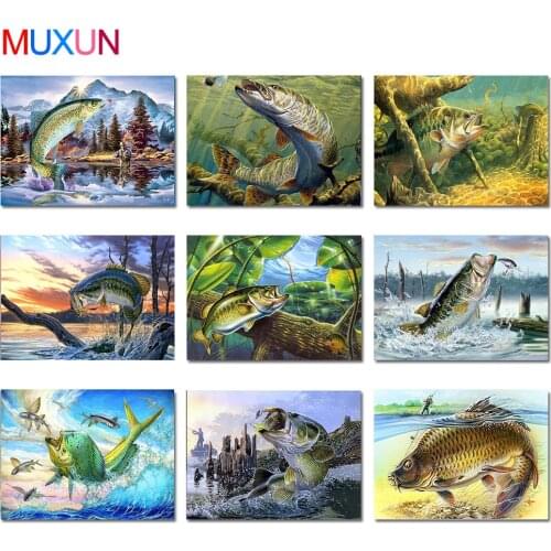 Full Square / Round 5D Diy Diamond Painting Big Carp Fishing Art Embroidery Cross Stitch 3D Home Decor Diamond Mosaic Fish Lx651