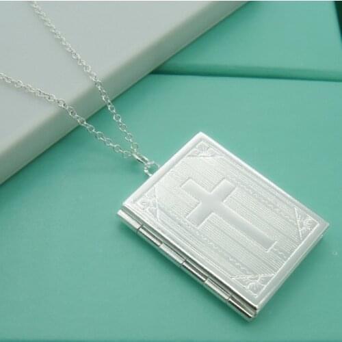 Christmas Gift 925 Sterling Silver Square Photo Frame Pendant Necklace Female Charm Jewelry Necklace