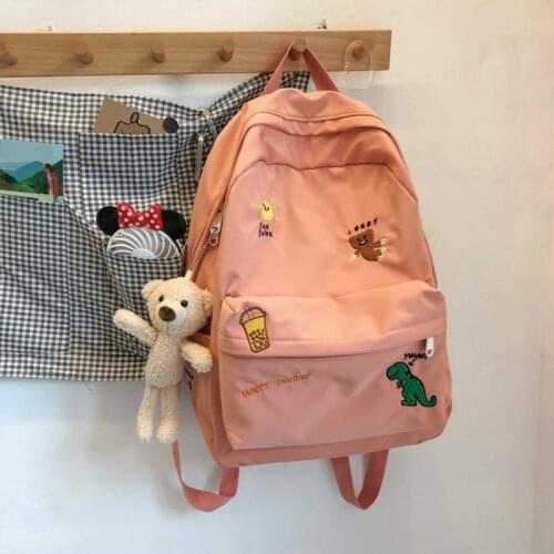 Women Nylon Cute Backpack Bear Female Student College School Bag Badge Girl Doll Backpack Kawaii Book Ladies Fashion Bags Trendy