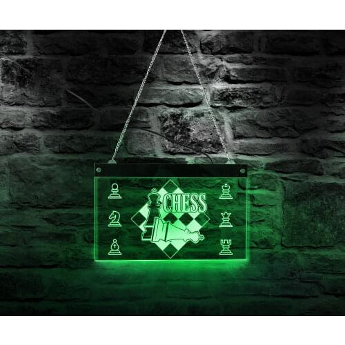 Chess Room Decorative Signs Electric Display LED Lighting Board International Chess Pieces Game Wall Light Chess Master Gift