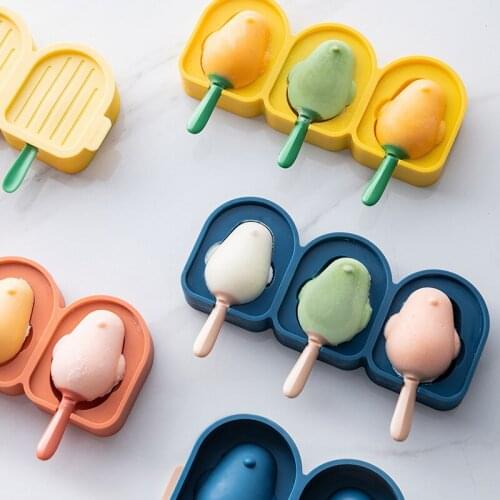 Silicone Bird Shape Ice Cream Mold Popsicle Mould With Sticks Cute Cartoon 3 Cell Ice Cube Tray DIY Dessert Cake Decoration Tool