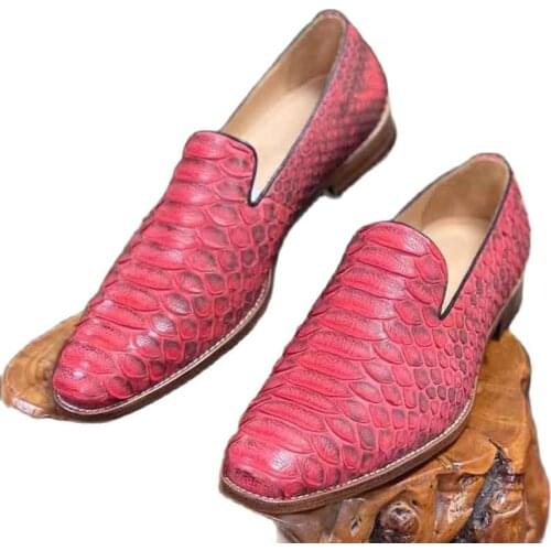 Sipriks New Style Real Snakeskin Dress Shoes Mens Footwear Goodyear Welted Shoe Red Python Wedding Shoes Grooms Male Loafer 44