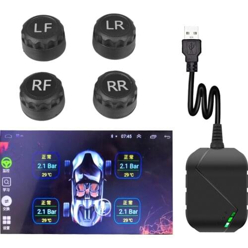 Android TPMS for Car Radio DVD Player Alarm Auto Tire Pressure Monitoring Spare Tyre 4 External Sensor USB With APK Installation