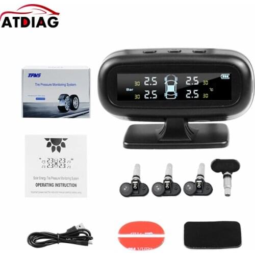 Solar Energy Smart Car TPMS Tire Pressure Monitoring System Digital LCD Display Auto Security Alarm Systems with Sensors