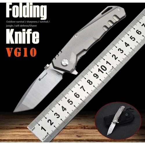 Outdoor Survival VG10 Steel Titanium Handle Folding Knife Camping High Hardness Hunting Portable Self-Defense Pocket EDC Tool