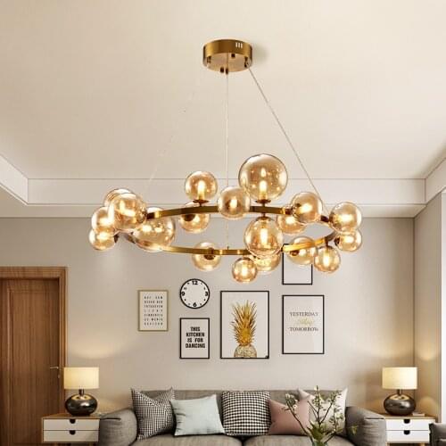 Modern Nordic Led Glass Ball Round Ring Pendant Light Living Room Decoration Bedroom Dining Room Furniture Interior Lighting