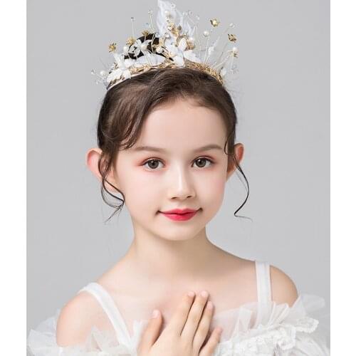 Trendy Pearl Crown Tiara Wedding Hair Accessories For Women Children Gold Feather Crystal Princess Hair Ornaments Girls Diadems
