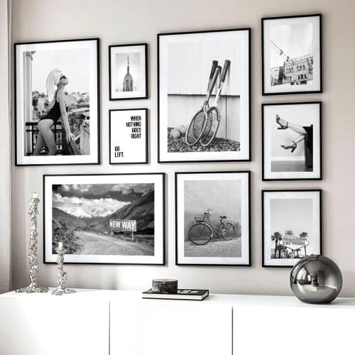 Black White Nordic Vintage Poster Lady Road tennis Wall Art Print Canvas Painting Decor Picture For Living Room Wall Decor