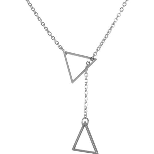 High Polished Stainless Steel Geometric Triangle Pendant Delicate Y Chain Lariat Necklace Handcrafted Jewelry for Women