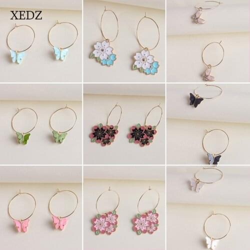 XEDZ Refreshing Exquisite Butterfly Pendant Big Round Earrings Crystal Gradient Flying Animal Dangler Bouquet Flower Earring Gif