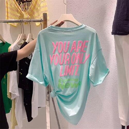 2021 Summer womens polyester short-sleeved letter print T-shirt loose OL commute