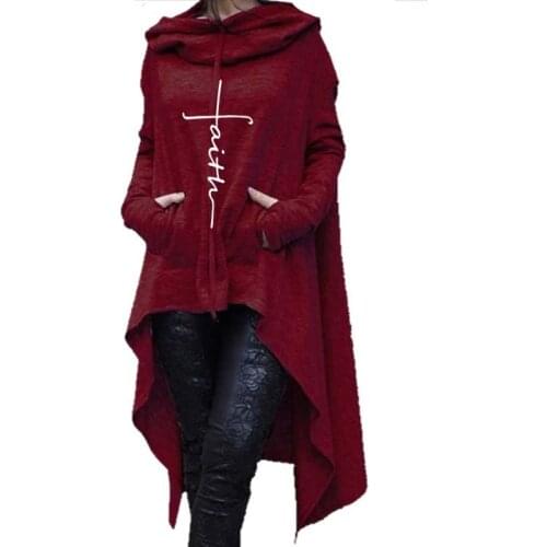 Women Long Hoodies 2021 Fashion Long Sleeve Letter Embroidered Irregular Hem Pocket Sweatshirt Tops Casual Oversized Pullover